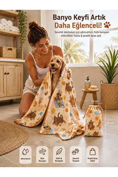 GÖKOVA HOME Kedi & Köpek Kurulama Havluları | Sunny Paws | Hızlı Kuruyan