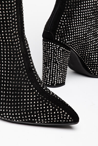 Dubais Shoes Women's Suede Stone Boots - Pointed Toe Stone Embellished Thick ...