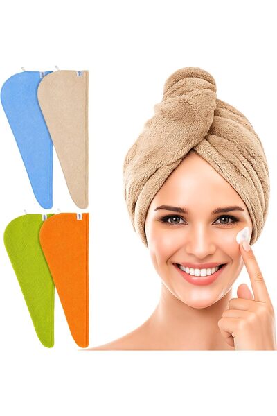 COSARE 100% Cotton Hair Dryer Cap/Towel, 4 Pack, Quick Dry, Anti Frizz, For W...