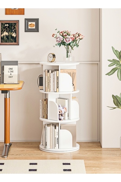 Bojasmiial 360° Rotating Bookshelf, Large Capacity Storage Shelf, Corner Cyli...