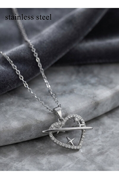 stainless steell 316L Steel Chain Silver Color Zircon Stone Heart Model Star ...