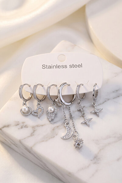callerrons accessories Silver Color Chain Detailed Zircon Stone Women's Earri...
