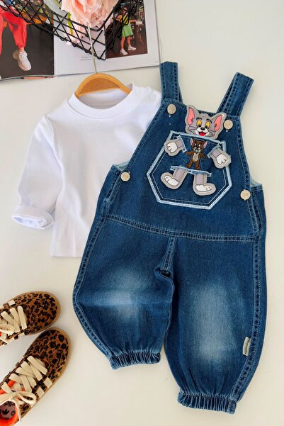 Minigimin Cicileri 3D Tmy Appliqued Denim Overalls Baby Boy 2-Piece Set - Nav...