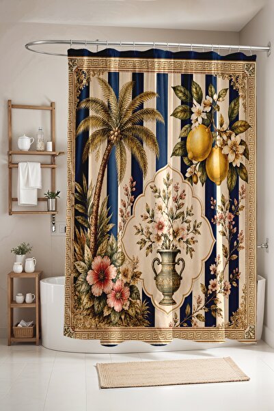 EVPANYA Bathroom Curtain, Palm and Lemons, Flowers Patterned Shower Curtain, ...