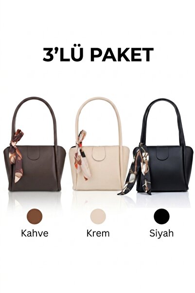 MYSTOBAG 3-Pack Brown, Cream, Black Women's Scarf, Zipper Closure Shopper Han...