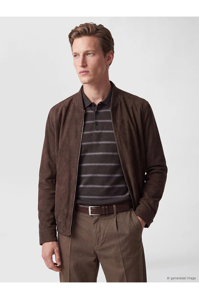 LC Waikiki Southblue Regular Fit Men's Suede Bomber Jacket