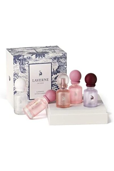 Laverne مجموعة هدايا عطور فاخرة، 5 عطور صغيرة، مجموعة باللونين الوردي والأرجواني