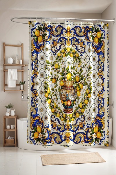 EVPANYA Bathroom Curtain, Lemon Patterned Shower Curtain in a Vase, Bathtub C...