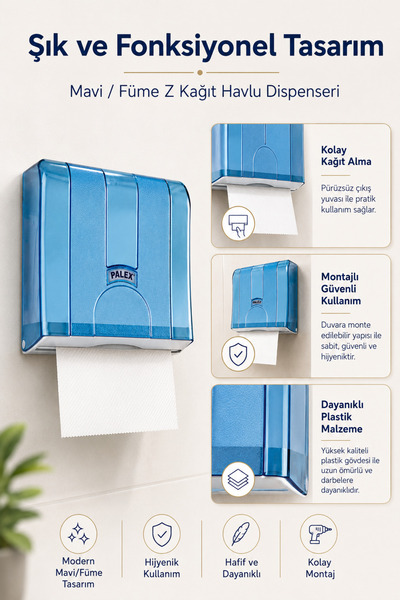 Alper Banyo Standart Z Katlı Kağıt Havlu Dispenseri Şeffaf