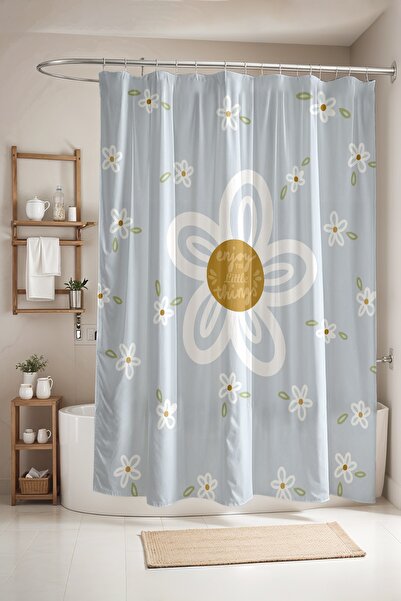EVPANYA Bathroom Curtain, Light Blue Flowers Patterned Shower Curtain, Bathtu...