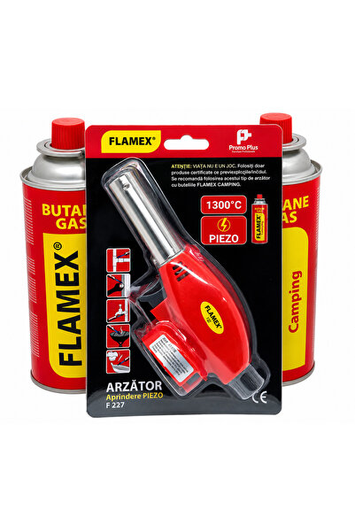 Generic Brand Set arzător Flamex F227 cu aprindere Piezo + 2 butelii gaz buta...