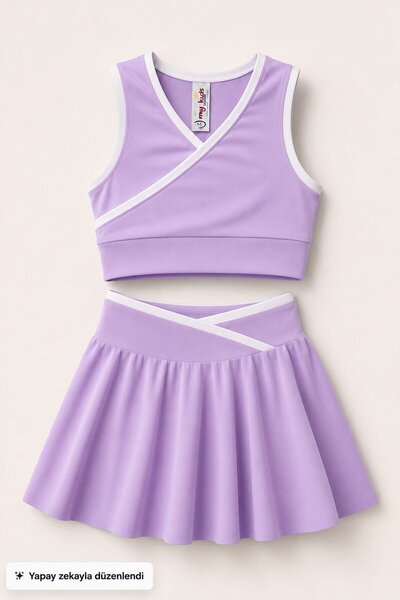 My Kids Wear Girl's Cross Detailed Skirt 2-Piece Combination Set 12909