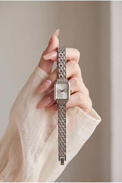KLISHE Vintage Women's Watch Silver Color Rectangular Case Steel Watch Old Mo...