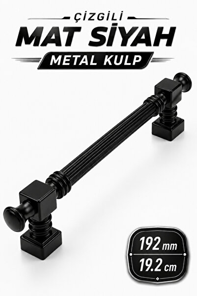 Badem10 [EN ÜST KALİTE] Mat Siyah 192 mm 19.2 cm Çizgili Metal Modern Kulp Mo...