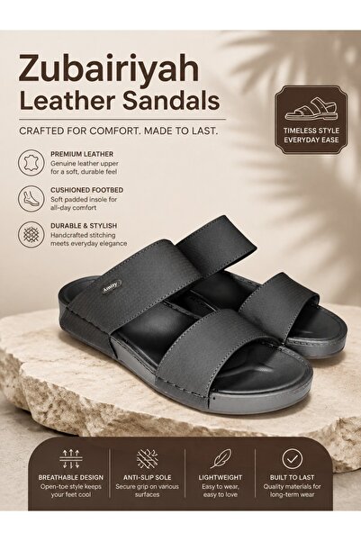Generic Brand Men Double‑Band Thick Platform Leather Slide Sandals, Open‑Toe ...