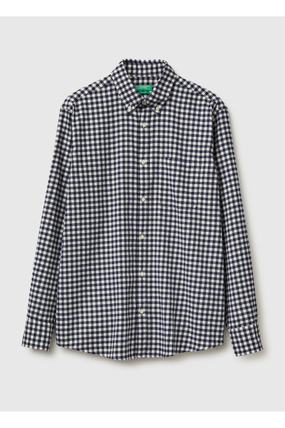 United Colors of Benetton Men's Navy Blue 100% Cotton Square Patterned Shirt ...