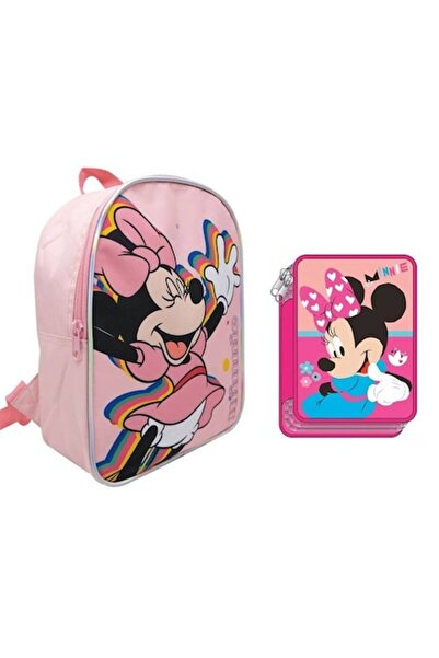 Minnie Mouse Ghiozdan pentru gradinita 28 x 23 x 10 cm si penar dublu echipat...