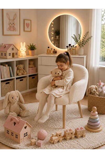 DEKOZUM LOLA Çoçuk Koltuğu Teddy Kumaş Kaplı Ahşap Ayaklı Yumuşak Rahat Çocu ...