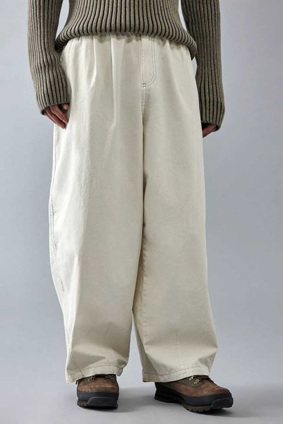 BeHill Be Hill Unisex Ecru Elastic Waist Pleated Wide Leg Baggy Pants