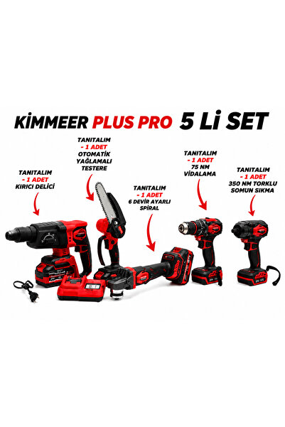 Beyhekim Hırdavat Kimmeer Plus Pro 5’li Şarjlı Profesyonel Set 21V – 75 Nm Vi...