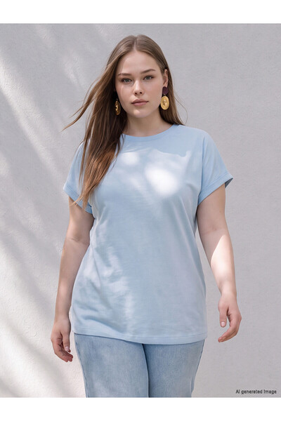 LC Waikiki Trendlucky Plus Size with Difference Women's 100% Cotton T-Shirt