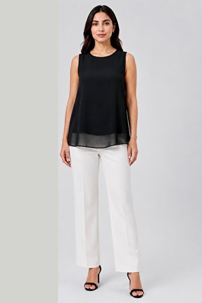 ELAY Fashion Women's Black Chiffon Detailed Sleeveless Blouse