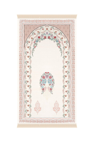 Bursa İpek Cream Ivy Pattern Embossed Special Woven Prayer Rug