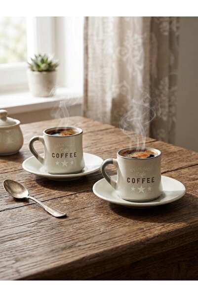 Elista Delicious Cafe 2'li Gri Seramik Türk Kahvesi & Espresso Fincan Takımı – 90 ml