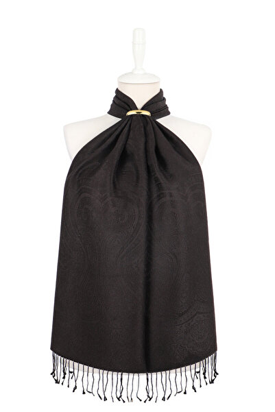 Bursa İpek Black Jamawar Woven Silk Scarf