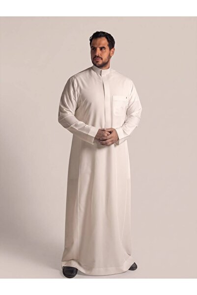 Warifthobe ثوب مخلوط ربع وقفة - ياقة سادة كم سادة كريمي - مقاس طول (60)