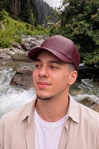 Mollycrush Genuine Leather Claret Red Premium Baseball Cap |   Textured Adjus...