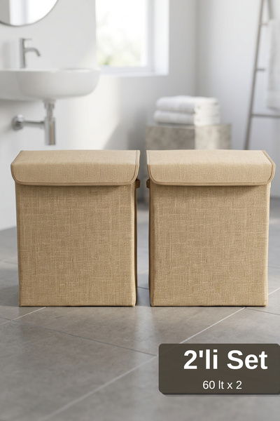 İronika 2-Piece Jute Covered Box Laundry Basket Closet Organizer Toy Storage ...