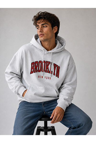 ZAVIXO Hanorac unisex cu glugă, supradimensionat, cu imprimeu Brooklyn New Yo...