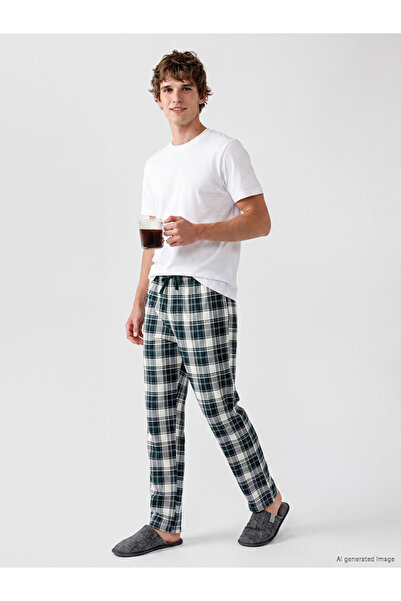 LC Waikiki Rmz Gi̇yi̇m Farkiyla Standard Fit Checkered Embroidered Men's Paja...