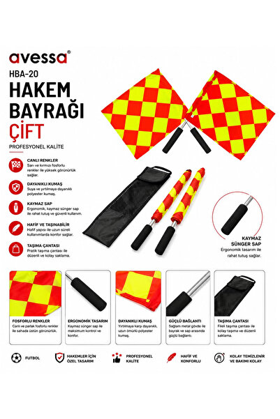 AVESSA HBA-20 Profesyonel Hakem Bayrağı Çift - Dayanıklı Polyester Kumaş - Fo...