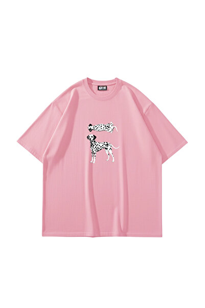 Sekizbiraltı Dalmatian Graphic Printed Oversize Unisex Pink Tshirt