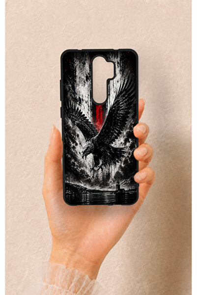 Vip Case Redmi Note 8 Pro Uyumlu Kara Kartal Desenli Silikon Kılıf