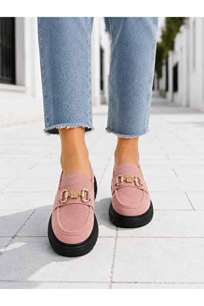 Oneka Shoes Kadın Günlük Loafer Pudra süet taş tokalı 220826KLPS1121