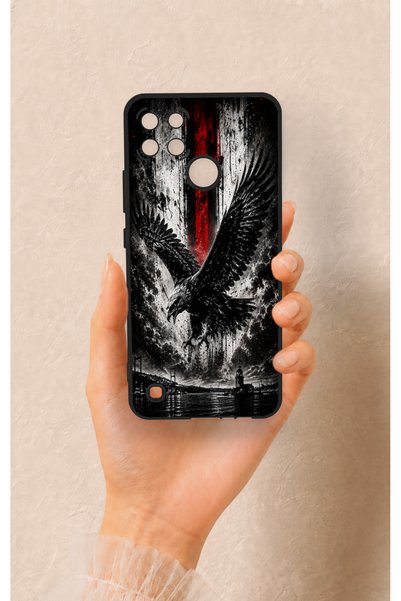 Vip Case Realme C21Y Compatible Black Eagle Patterned Silicone Case