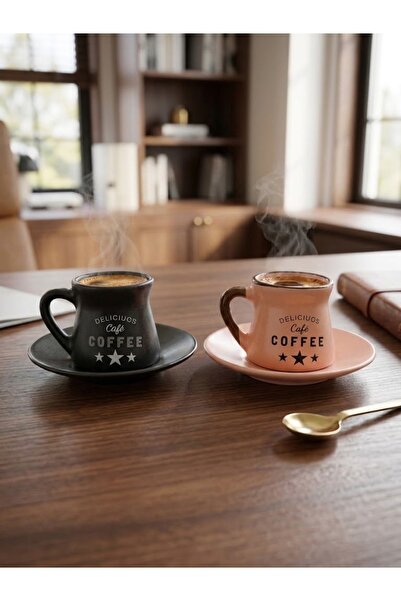 Elista Delicious Cafe 2-Piece Ceramic Turkish Coffee & Espresso Cup Set – Mat...
