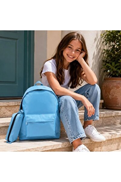 Generic Blue School Backpack with Pencil Case 31 x 13.5 x 42.5 cm