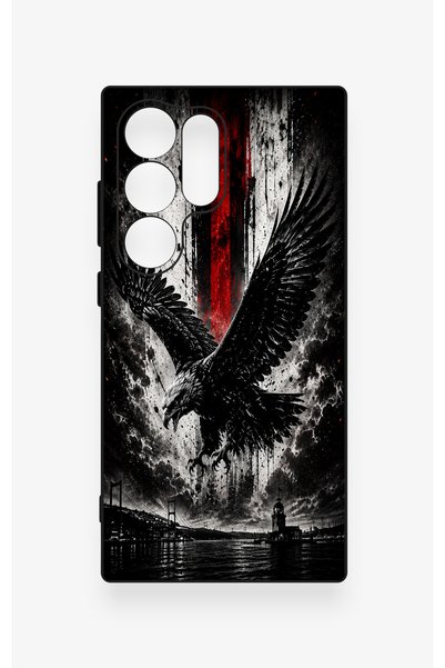Vip Case Samsung S24 Ultra Compatible Black Eagle Patterned Silicone Case