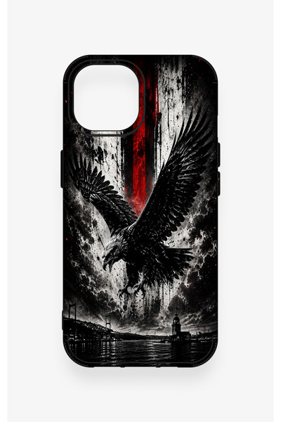 Vip Case iPhone 15 Uyumlu Kara Kartal Desenli Silikon Kılıf