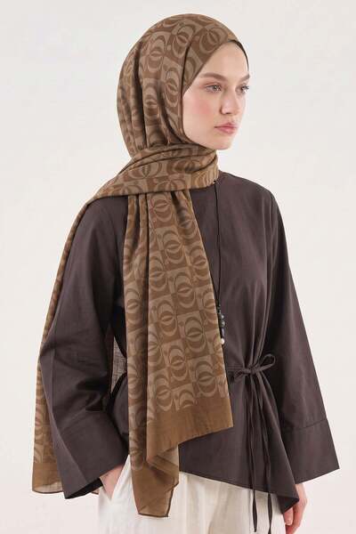 Salih Çelebi Halka Pattern Jacquard Shawl 100 - Mustard