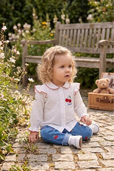 Valia Baby Baby Girl 2-Piece Set with Cherry Patterned Shirt and Jeans