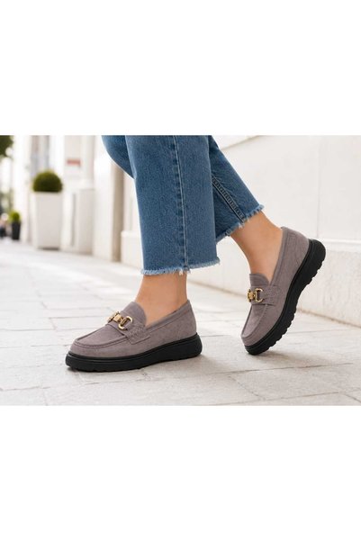 Oneka Shoes Kadın Günlük Loafer Vizon süet taş tokalı 220826KLVS1233