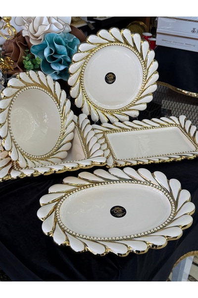 LOKMAN ZÜCCACİYE SHOWROOM Gold Gilded Porcelain 5 Piece Presentation Set Aym9...