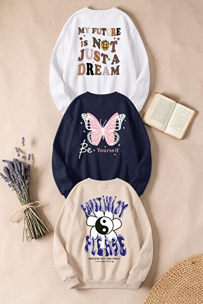 uyguntarz Unisex Mixed Printed Crew Neck Sweatshirt Set – Pack of 3
