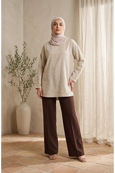 sefamerve Wide Leg Trousers 4001-07 Brown