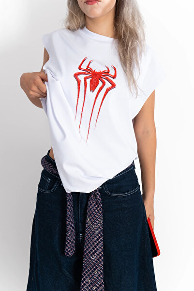 Sekizbiraltı Red Spider Graphic Printed White Zero Sleeve Tshirt